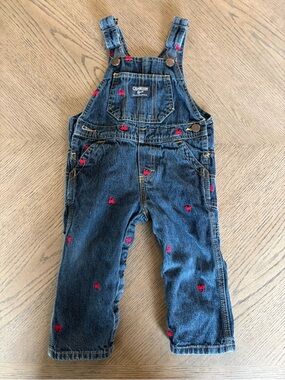 OshKosh B'gosh Dark Blue Denim Overalls with Red Train Embroidery - Kids